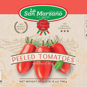 La San Marzano whole peeled tomatoes puree with basil for rich pasta sauces.