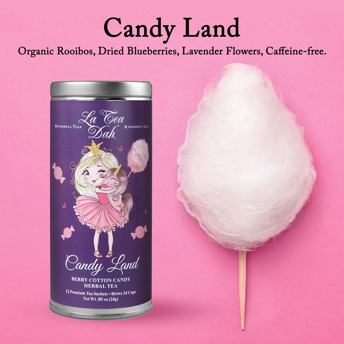 Close-up of Candy Land sachets showing plant-based, plastic-free design