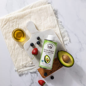 La Tourangelle avocado oil bottle label emphasizes premium ingredients and sustainability.