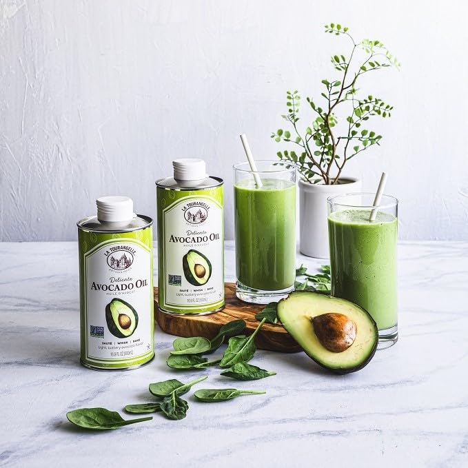 La Tourangelle Avocado Oil cast-iron seasoning glow highlights versatile finish.