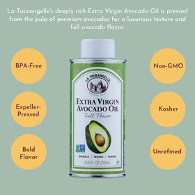 La Tourangelle avocado oil pour over salad, adding bright flavor.