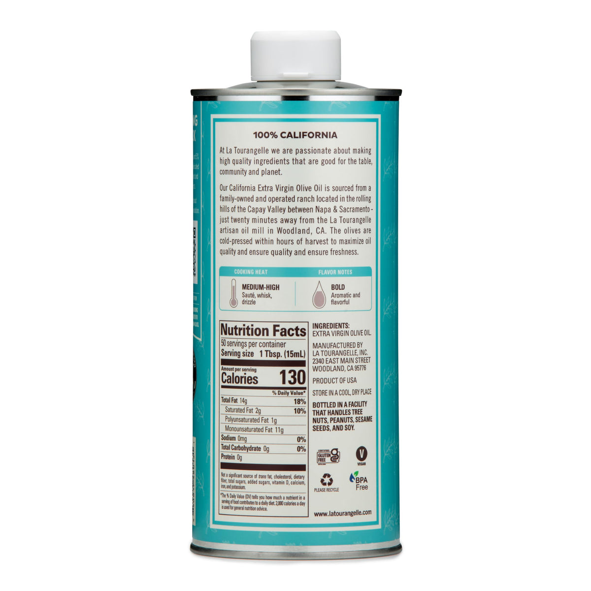 La Tourangelle California Olive Oil tin packaging highlights sustainable premium quality