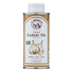 La Tourangelle Garlic Infused Oil bottle adds aromatic depth to cooking