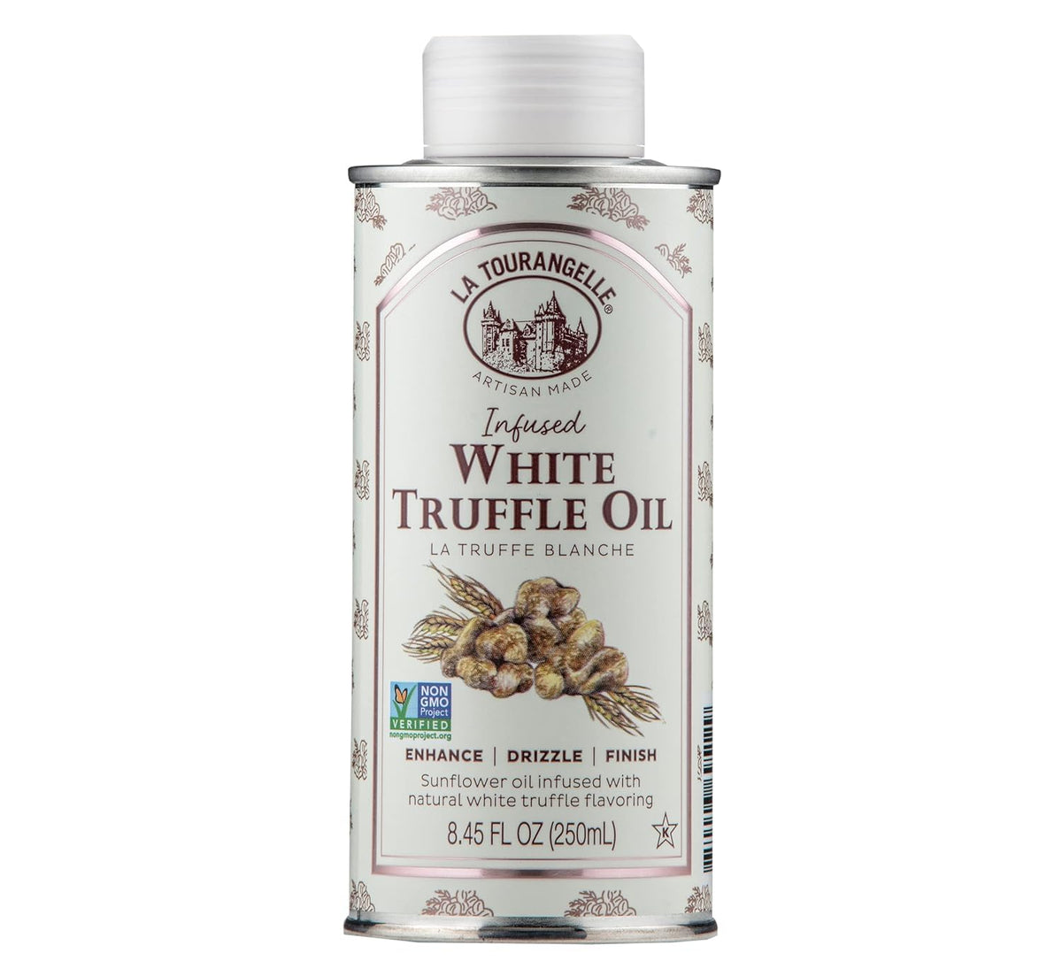 La Tourangelle White Truffle Infused Oil bottle delivers earthy richness for finishing