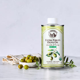 La Tourangelle olive oil bottle closeup emphasizes flavor and premium finish.