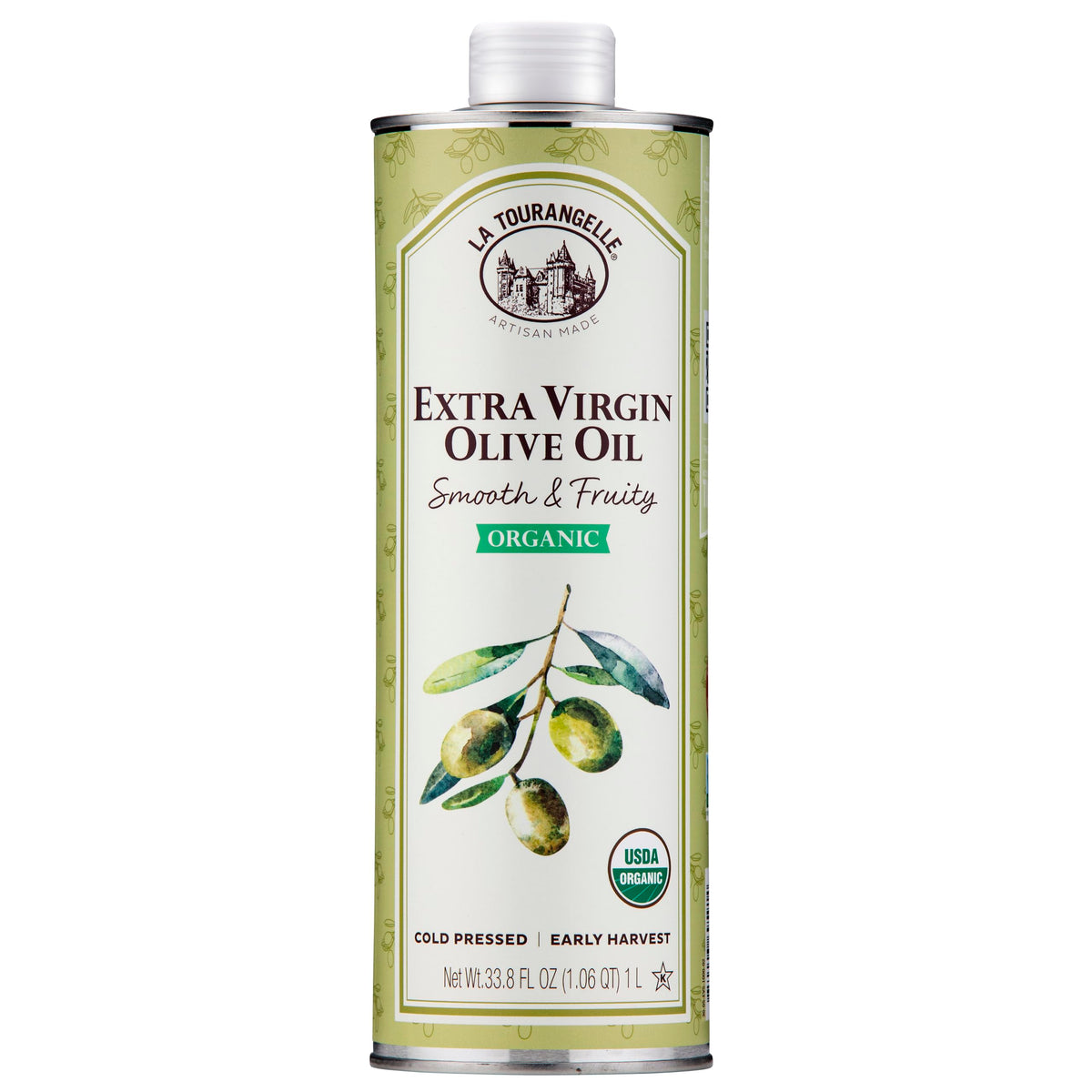 La Tourangelle olive oil bottle front, ideal for salads and cooking.