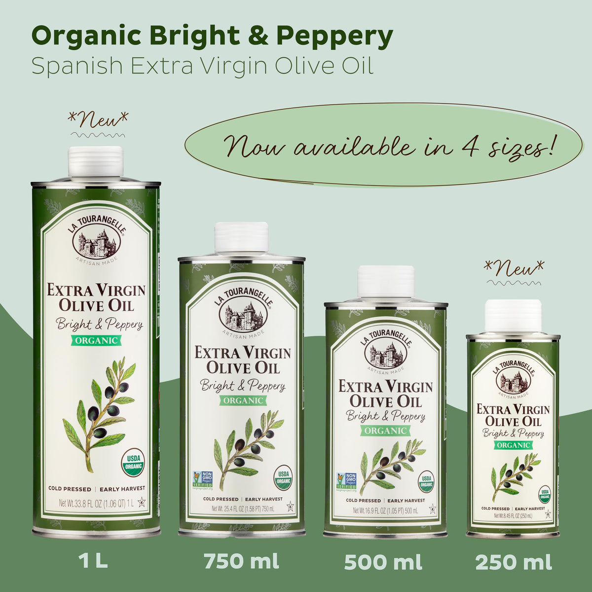 La Tourangelle olive oil early harvest label emphasizes organic quality and flavor
