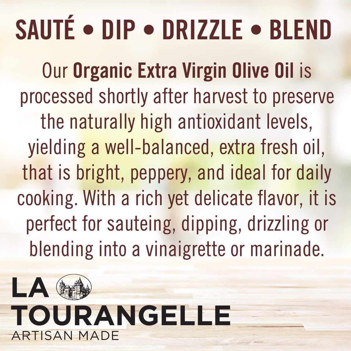 La Tourangelle label art reflects artisanal origin and craftsmanship.