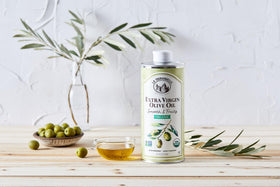 La Tourangelle early harvest olive oil packaging emphasizes sustainability and premium flavor.