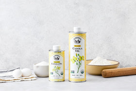 Pouring La Tourangelle Organic Canola Oil for high-heat sauté