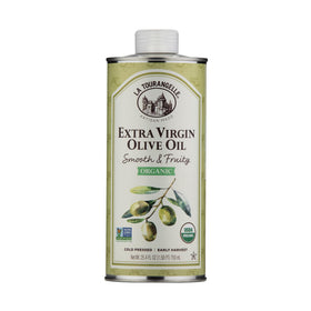 La Tourangelle Organic Extra Virgin Olive Oil bottle with smooth fruity flavor for everyday cooking.