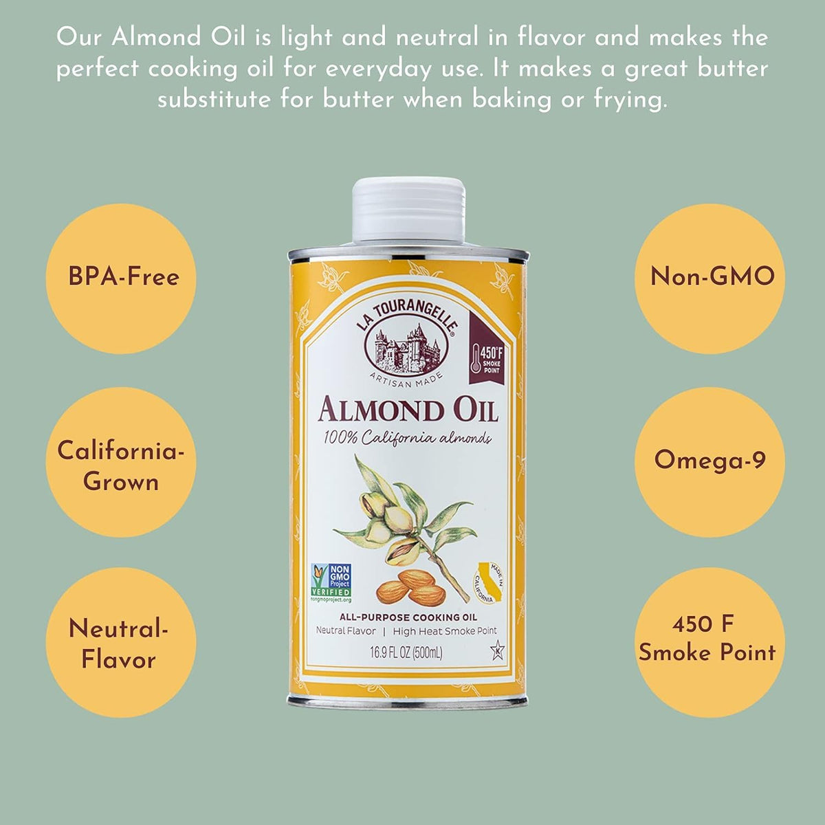 La Tourangelle Sweet Almond Oil pour; enhances flavor and moisturizes skin.