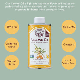 La Tourangelle Sweet Almond Oil pour; enhances flavor and moisturizes skin.