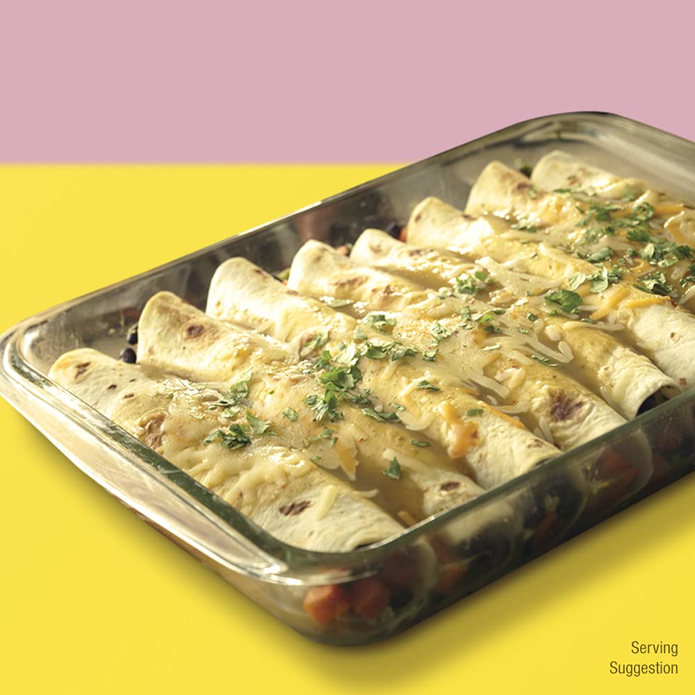 La Victoria Green Enchilada Sauce pack on counter suggesting ready-to-use convenience.