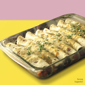 La Victoria Green Enchilada Sauce pack on counter suggesting ready-to-use convenience.