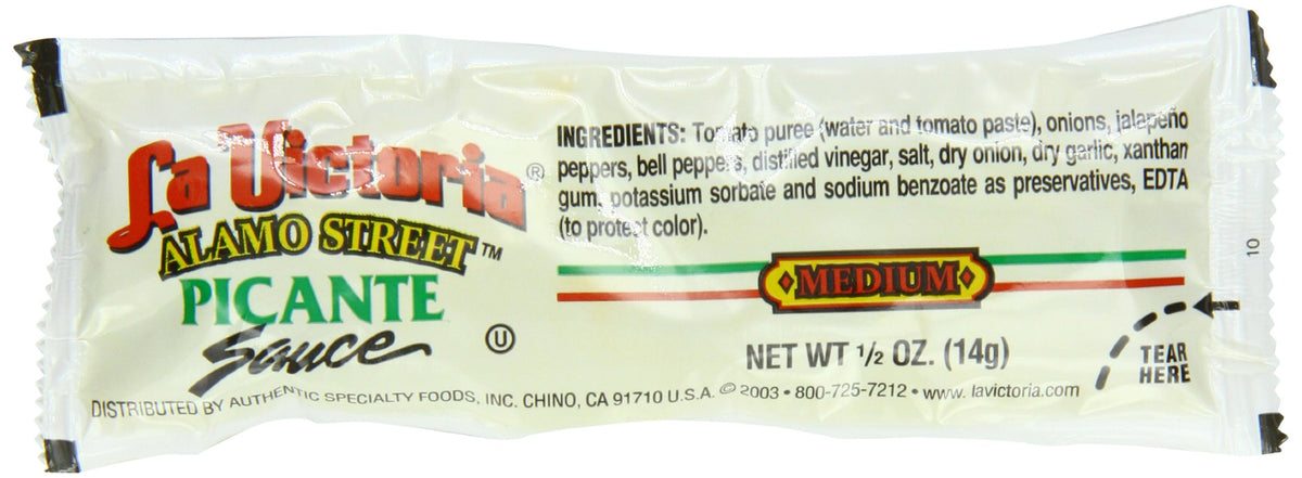 La Victoria Picante sauce 0.5-ounce single-serve packets for convenient on-the-go flavor.