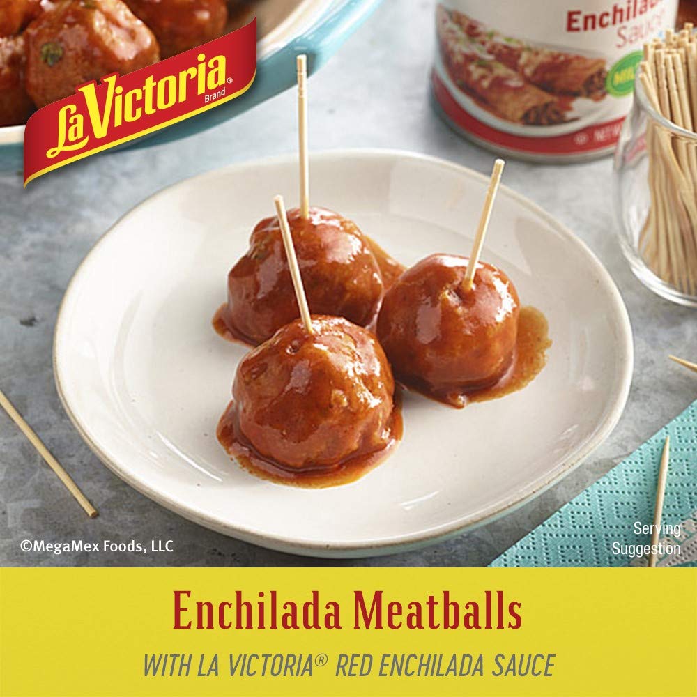 La Victoria red enchilada sauce mild jar contents close view