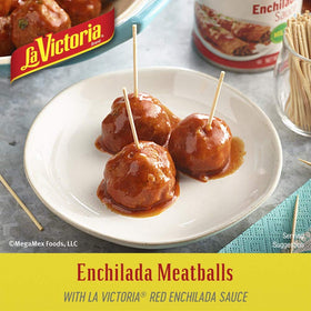 La Victoria red enchilada sauce mild jar contents close view