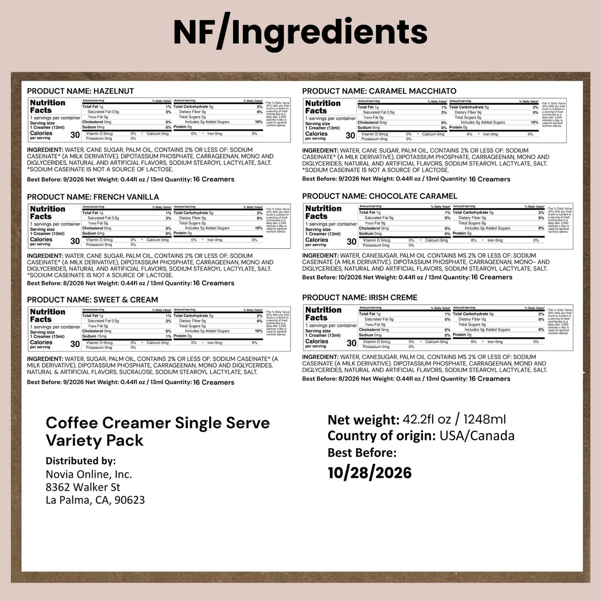 LA VOIE FOODS six-flavor creamer singles array on countertop for gifting coffee lovers