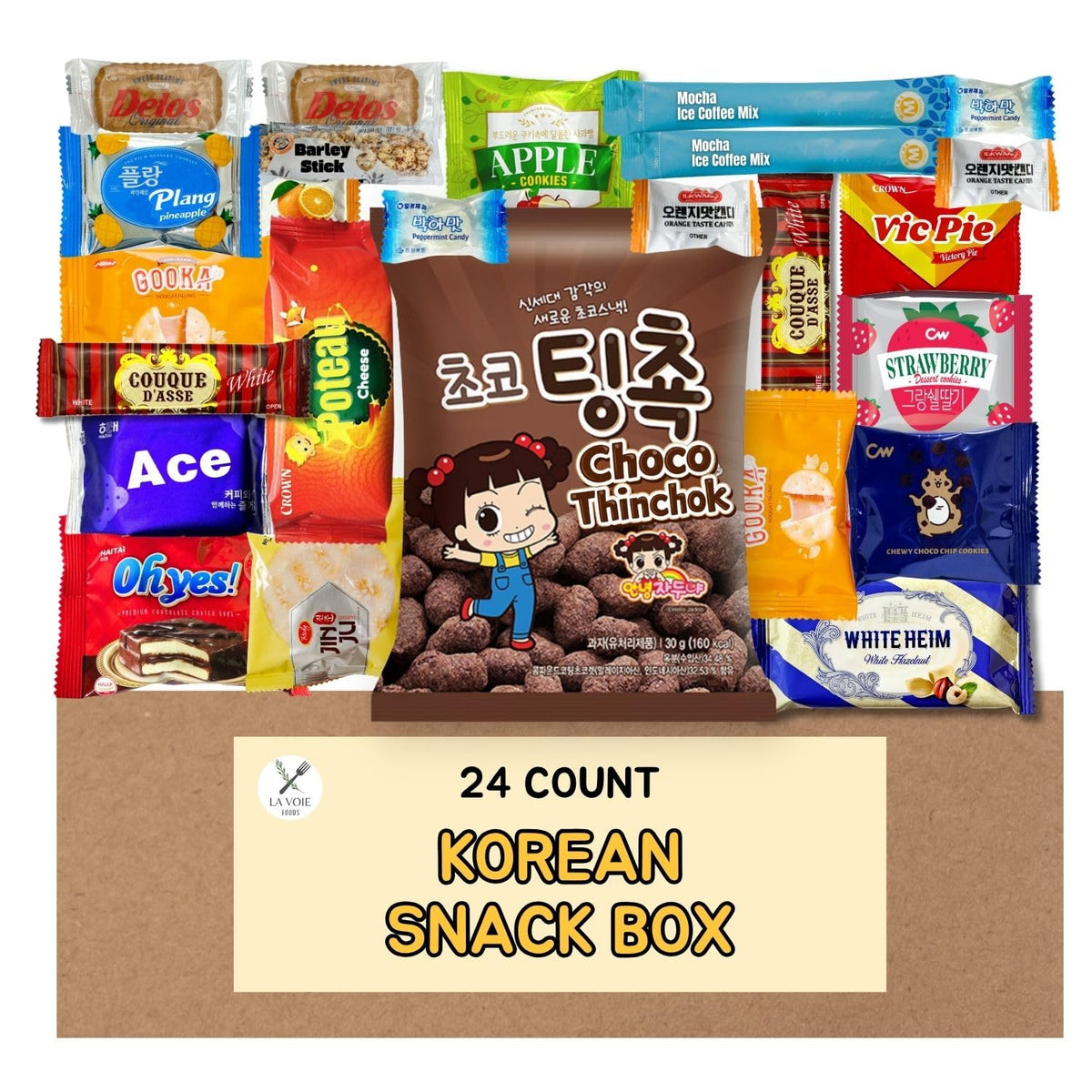 LA VOIE FOODS Korean Snack Box front view showing gift-ready packaging.
