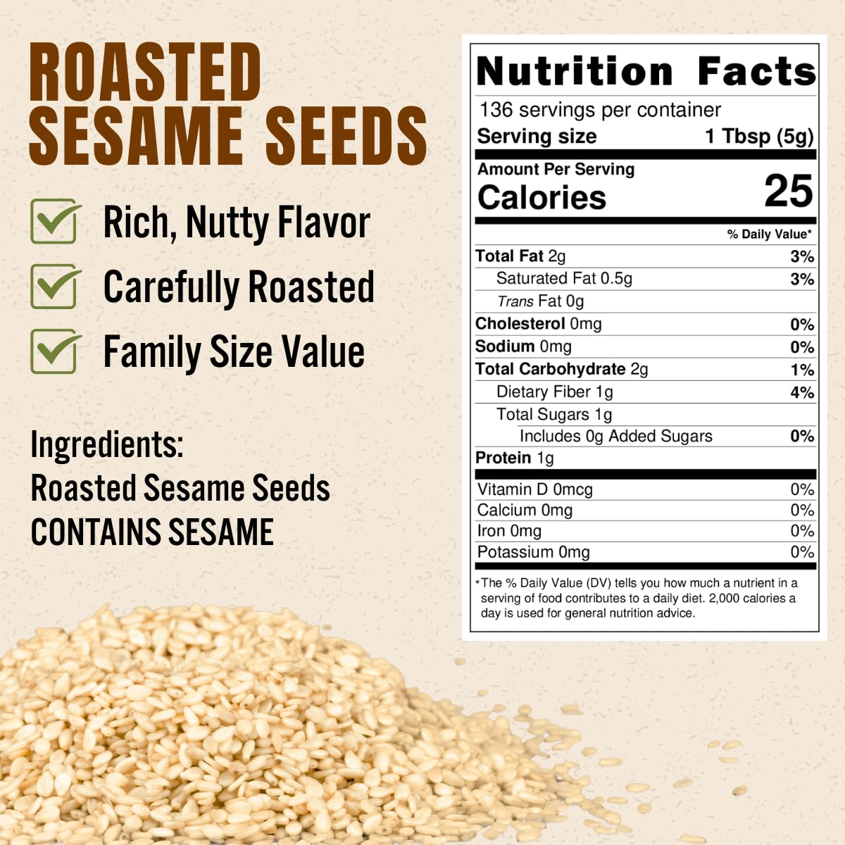 LA VOIE FOODS toasted sesame seeds close-up highlighting nutty aroma for depth.