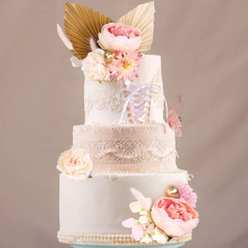 LABJULY boho cake topper pink botanical decor complements pastel-themed cakes