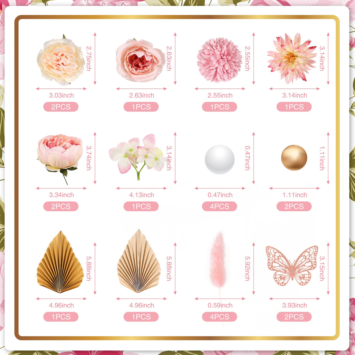 LABJULY boho cake topper pink rose gold flowers enhance romantic dessert visuals