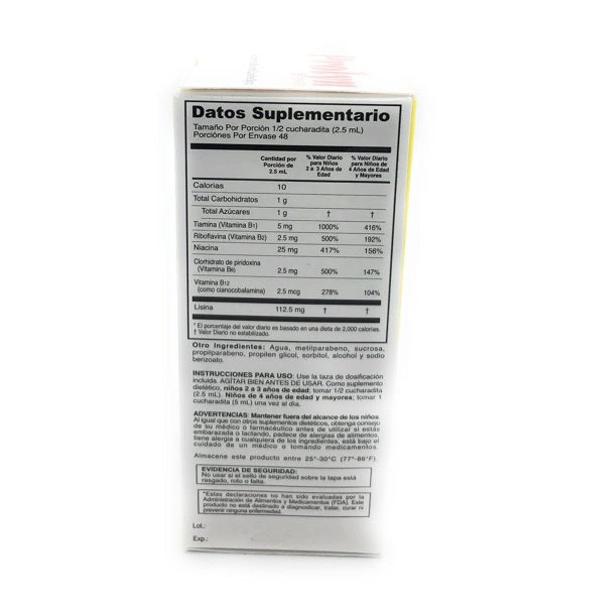Laboratorios Alfa Prolyn for Kids syrup label with ingredients and usage