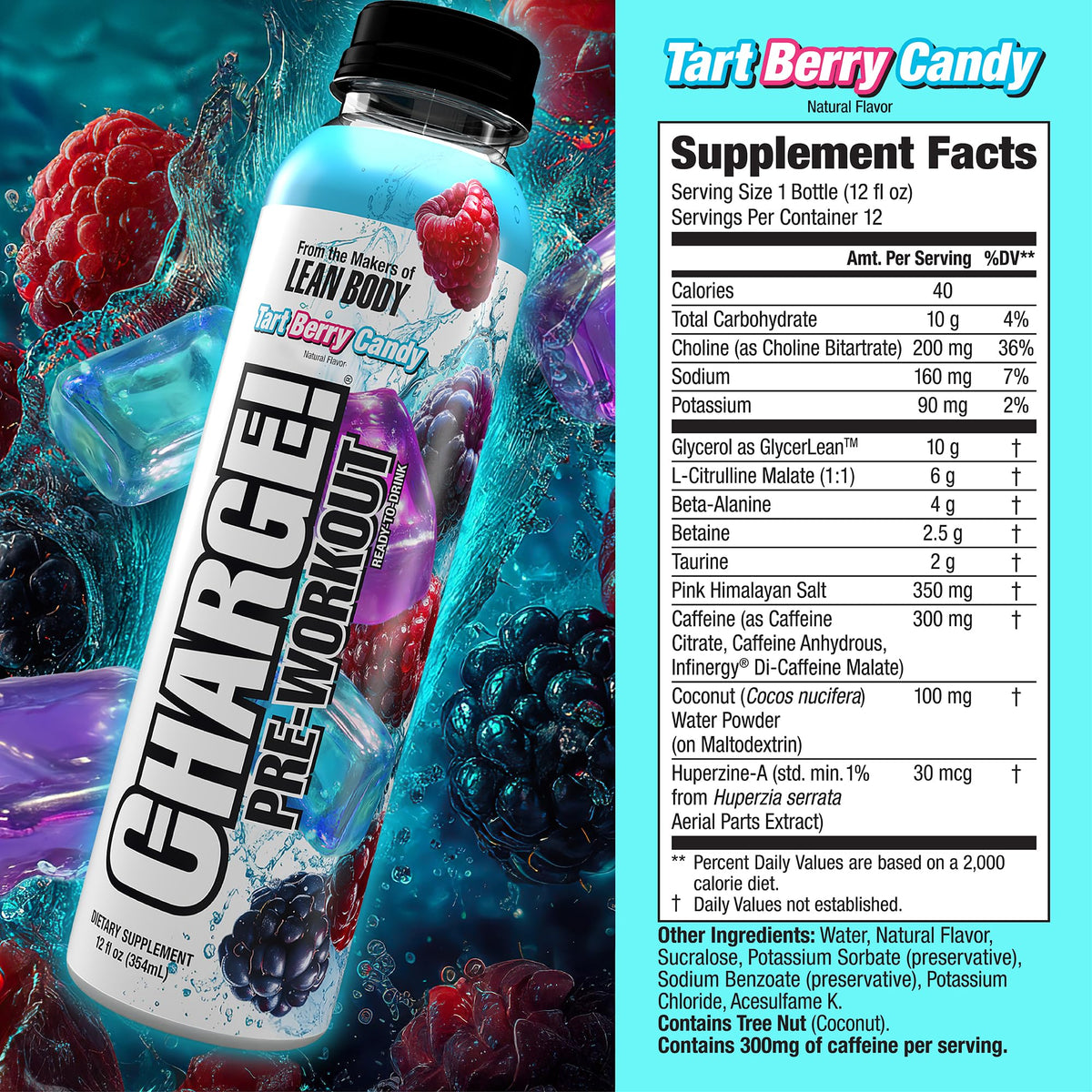Labrada Charge Tart Berry Candy packaging showing 12 servings