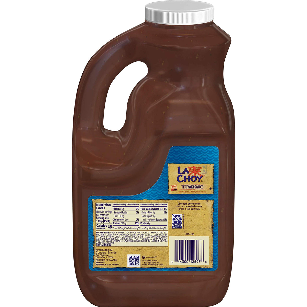 Lachoy Teriyaki Sauce label close-up highlighting soy-honey blend for stir-fries