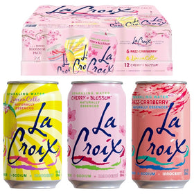 La Croix Cherry Blossom variety pack front view for effortless entertaining and zero-calorie refreshment.