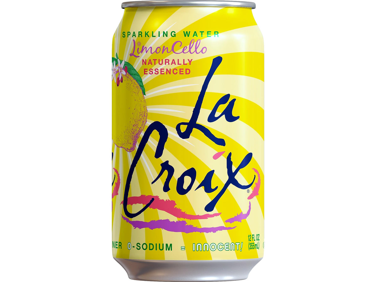 La Croix Limoncello sparkling water in a glass, ideal for a light, flavorful moment.