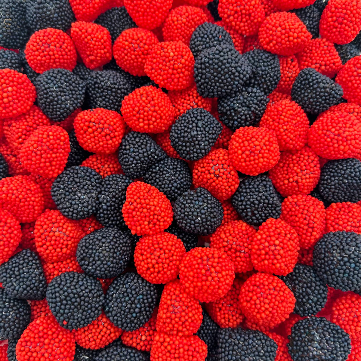 LAETAFOOD Berries Gummy Candy in red and black bulk, perfect for vibrant party snacks.