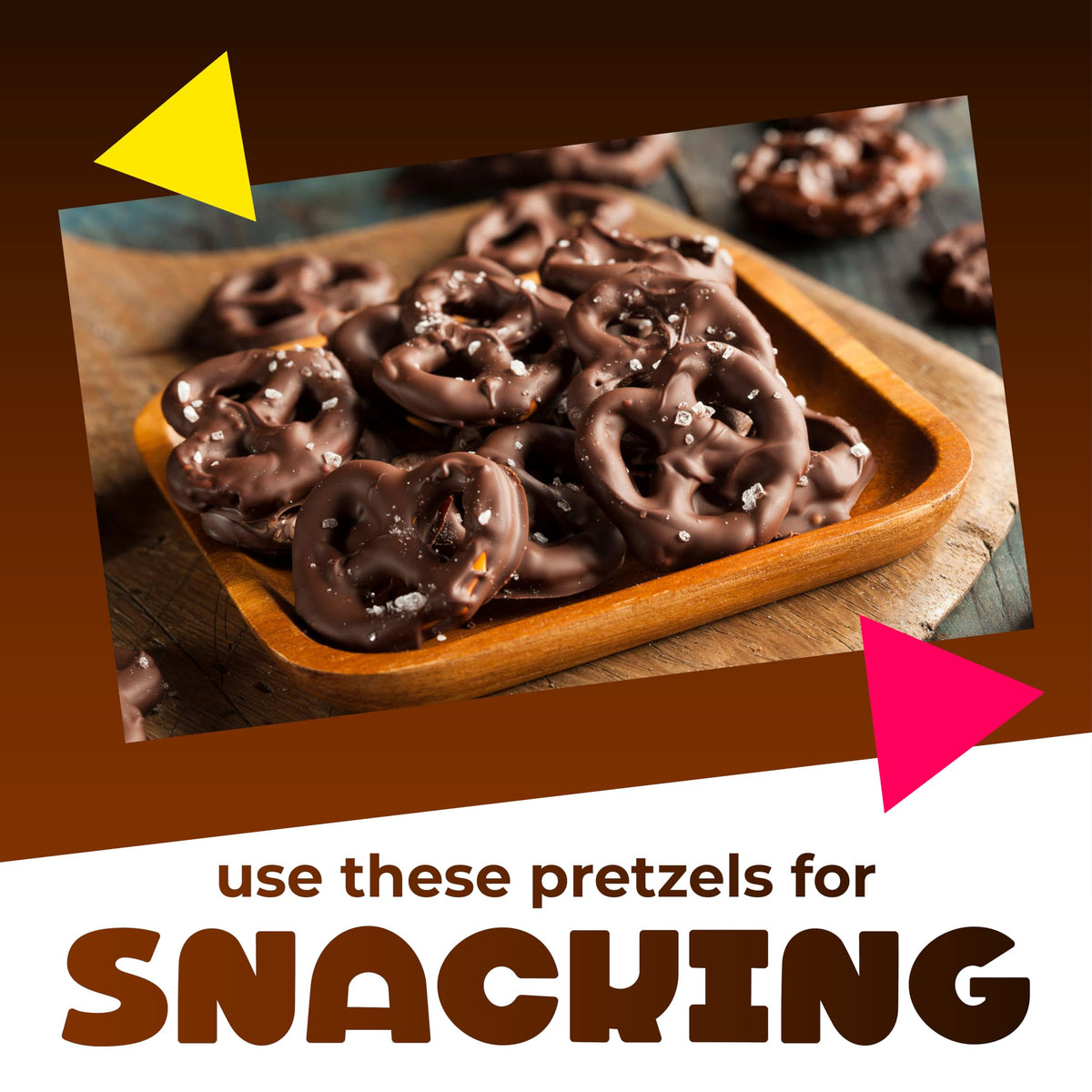 LAETAFOOD close-up of chocolate-coated pretzels, rich cocoa flavor
