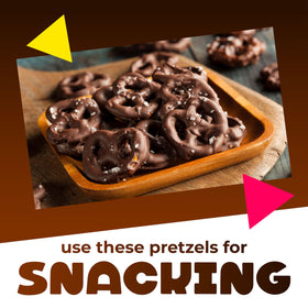 LAETAFOOD close-up of chocolate-coated pretzels, rich cocoa flavor