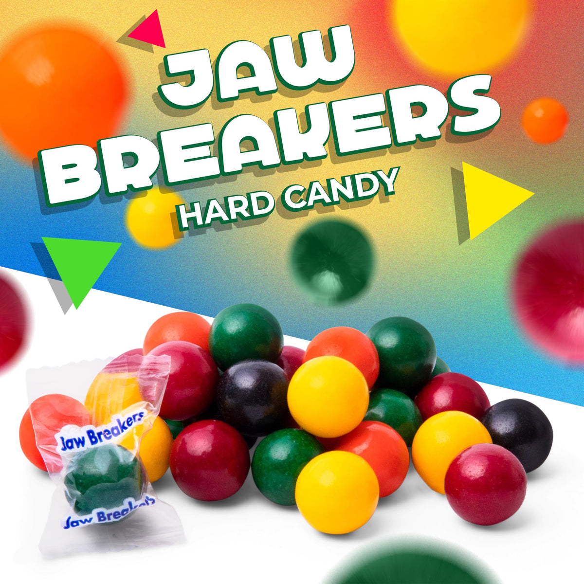 LAETAFOOD Jawbreakers close-up shell texture shows a hard candy shell.