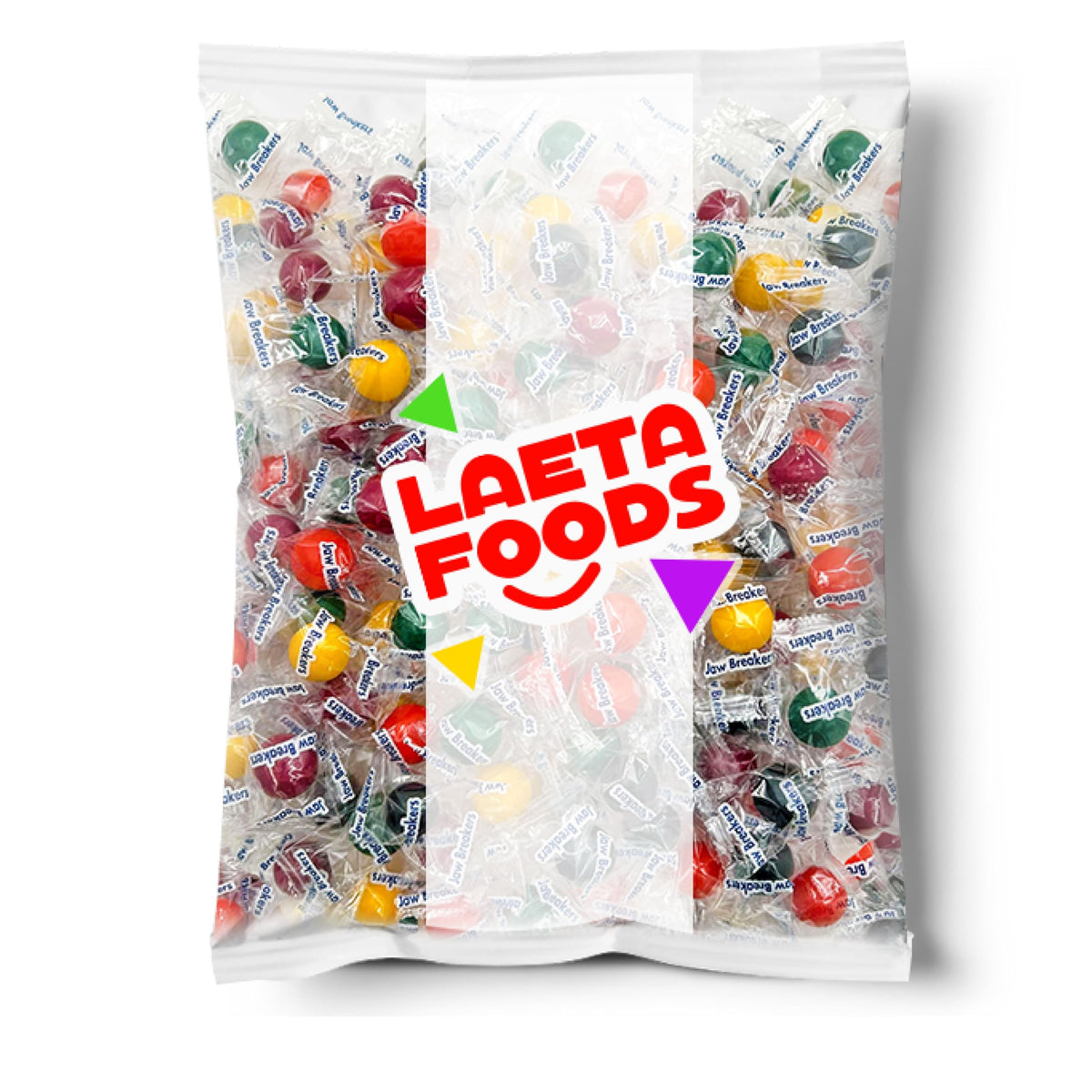 LAETAFOOD Jawbreakers color variety display highlighting fruity flavors.