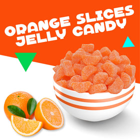 LAETAFOOD orange slices in a candy bowl, ideal for gatherings.
