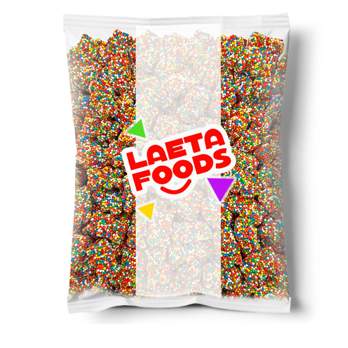 LAETAFOOD Soft-chewy bears with crunchy rainbow sprinkles add playful texture.