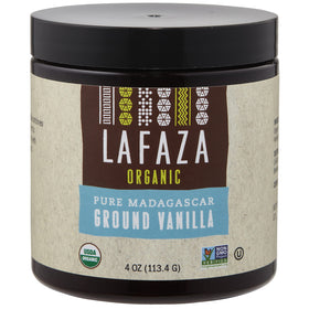 LAFAZA Madagascar Bourbon vanilla powder jar highlighting pure vanilla for rich baking.