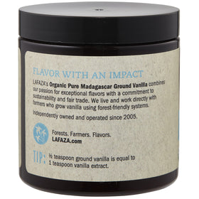 LAFAZA vanilla bean powder closeup highlights fine texture and aromatic warmth.