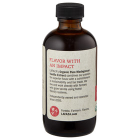LAFAZA vanilla extract label closeup shows gluten-free and non-GMO certification