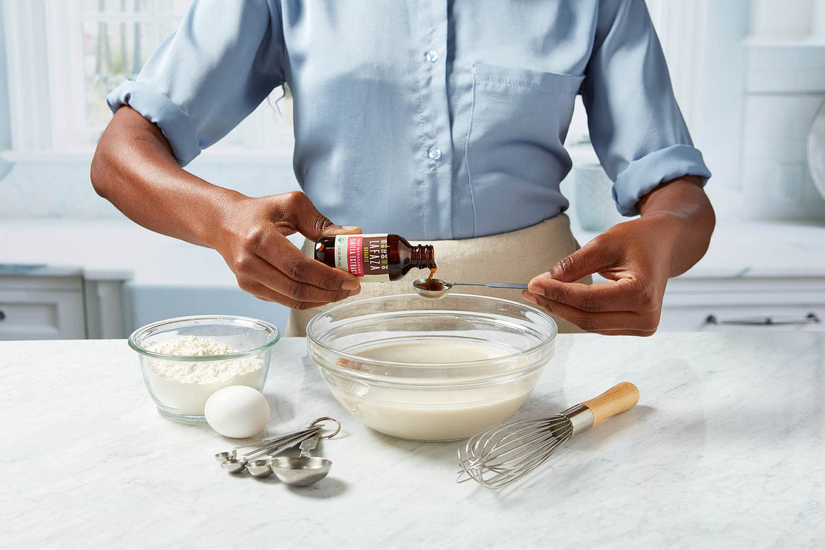 LAFAZA vanilla extract gluten-free badge on packaging reinforces safe cooking
