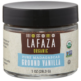 LAFAZA vanilla powder 1oz jar—pure ground vanilla for baking and desserts.
