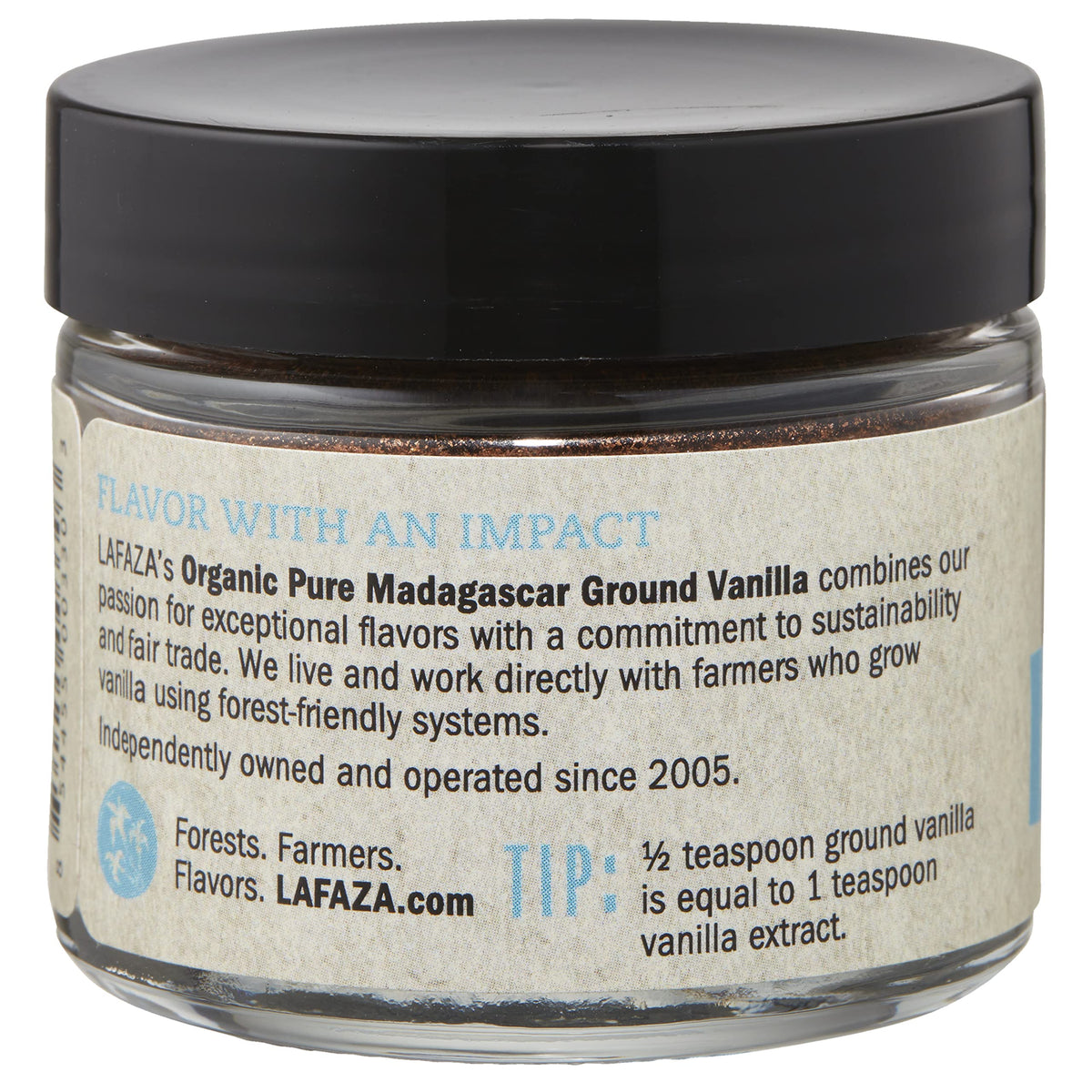 LAFAZA vanilla powder in bowl—rich aroma perfect for sauces and batters.
