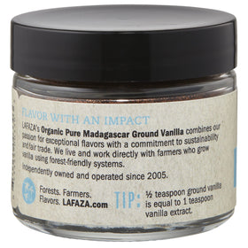LAFAZA vanilla powder in bowl—rich aroma perfect for sauces and batters.