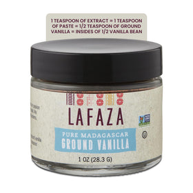 LAFAZA vanilla powder label Organic by QAI—certified quality you can trust.