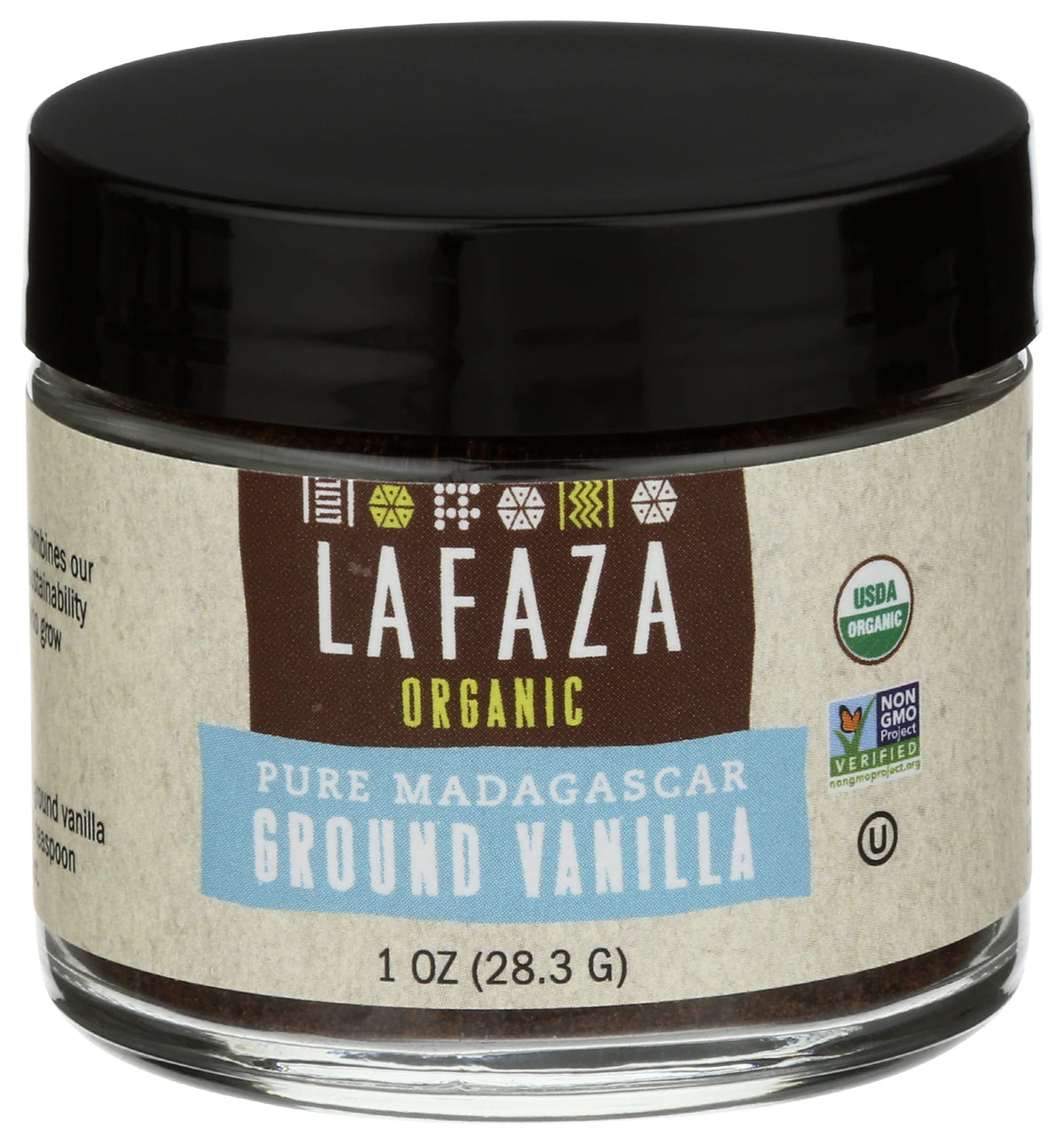 LAFAZA vanilla powder on spoon—precise measurement for coffee and pastries.