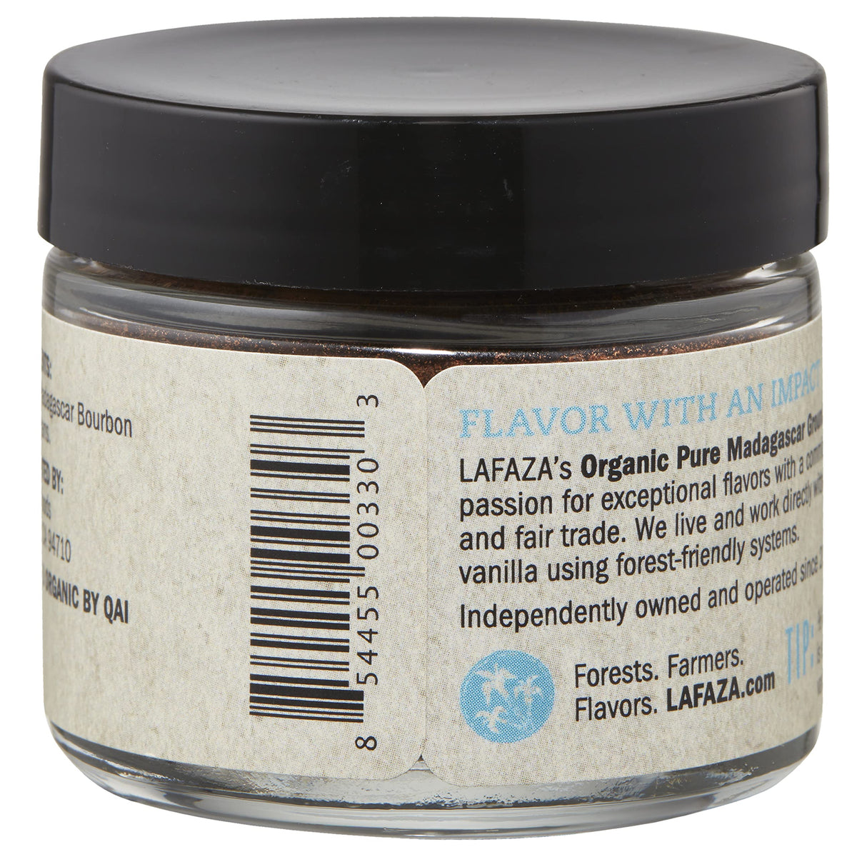LAFAZA vanilla powder packaging—organic, ethically traded vanilla to elevate recipes.