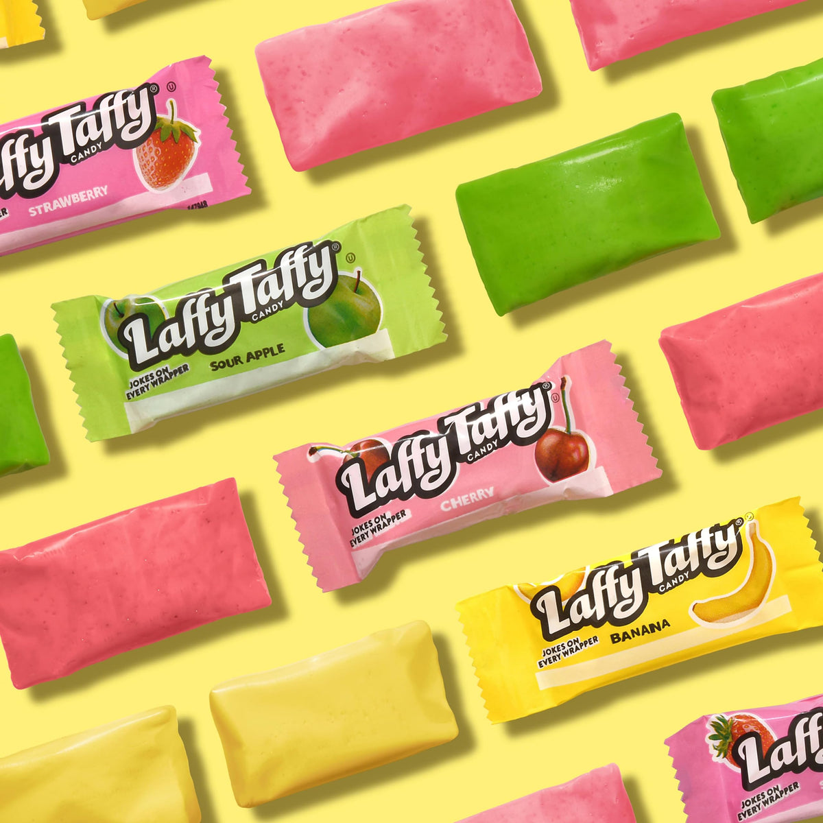 Laffy Taffy jar back label highlights 145-count packaging for bulk snacking.